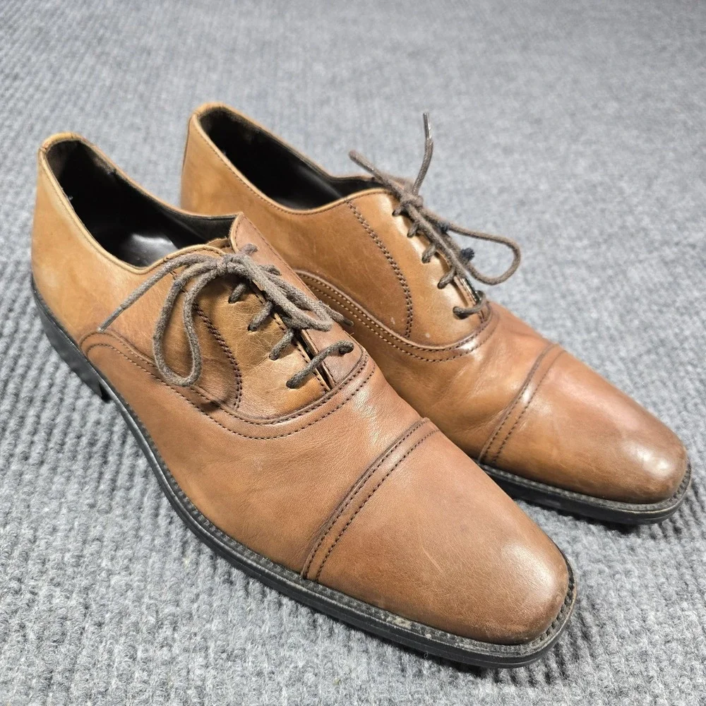 To Boot New York Shoes Mens Size 9 Brown Leather Cap Toe Oxford Dress Made Italy